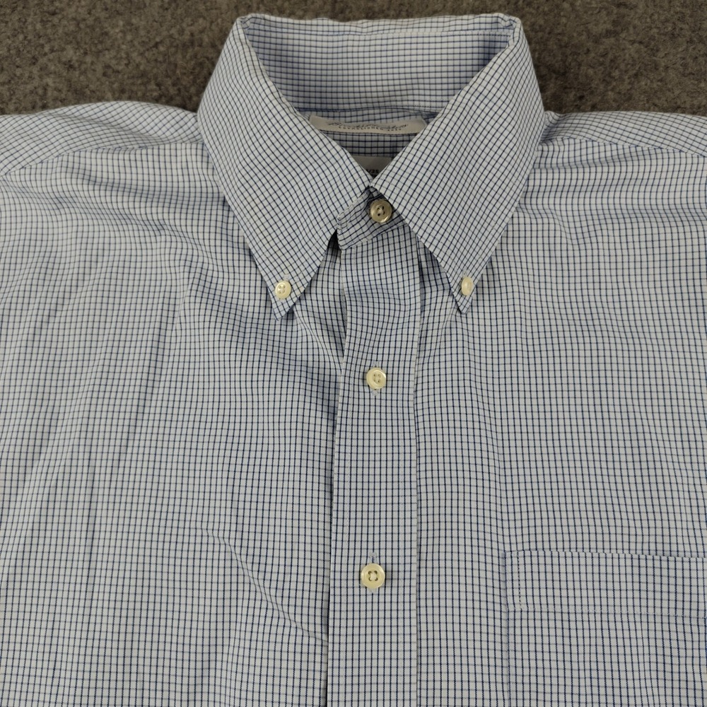 Brooks Brothers Button Down Shirt Cotton Mens XL 16 34/35 Non-Iron Blue Check